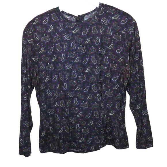 Vintage Purple Paisley Fitted Top Button Detailing on Back - Women's S/M - Picture 1 of 5